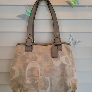 Coach Cream and Tan Shoulder Bag
